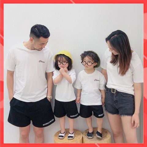 Áo gia đình Familylove - Mẫu Áo gia đình logo chữ Cheese đơn giản chất Cotton 100% rất mát