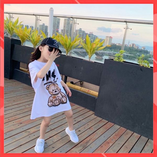 Váy đầm bé gái Familylove - Váy cho bé gái họa tiết mặt cười Gấu USSN năng động chất liệu cotton 100% co giãn mềm mịn