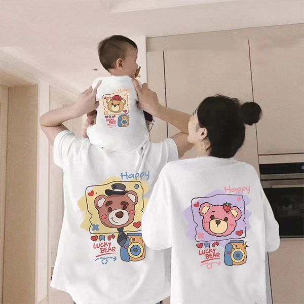 Áo gia đình Familylove - đồ gia đình họa tiết gia đình gấu Lucky Happy Bear chất liệu cotton 100%