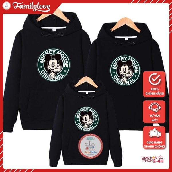 Áo Hoodie Gia Đình Familylove - Mẫu Áo Hoodie Family Họa Tiết Chuột Mickey Mouse Original  Chất Nỉ Da Cá Cotton 100%