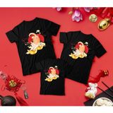 Áo Gia Đình Familylove - Đồ Gia Đình Tết In Hình Chú Mèo Thỏi Vàng Xinh Xắn Chất Liệu Cotton 100% Co Giãn Cao Cấp