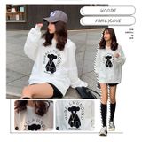 Áo Hoodie Trắng Cotton Nữ Form Rộng Tay Dài Familylove – Set Hình Gấu Ulzzang