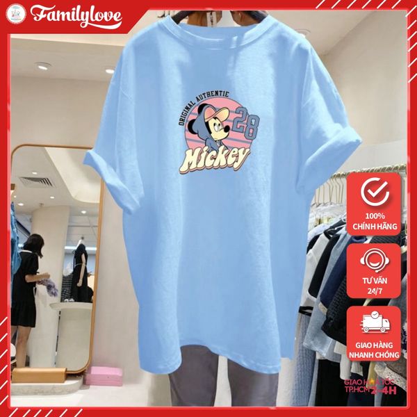 Áo Thun Nữ Tay Lỡ Form Rộng Dáng Unisex - Mẫu Mickey 28 Cotton 100% 4 Màu Đẹp