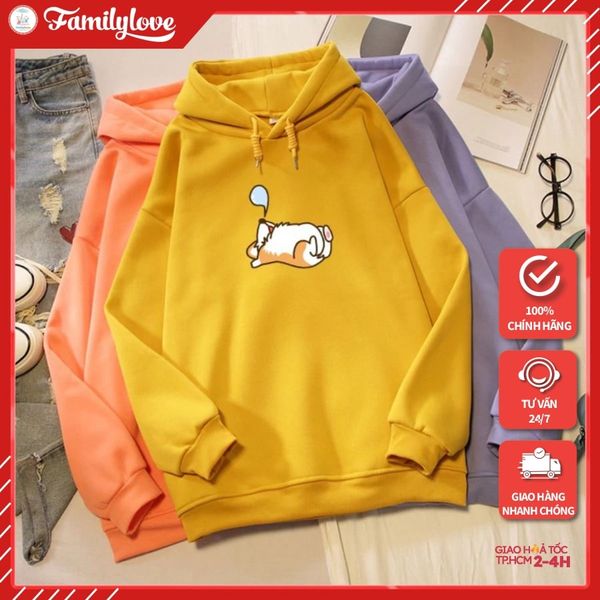 Áo Hoodie Nữ form rộng Cotton Nỉ da cá (Kèm hình thật chất áo có Logo Thương hiệu) Chú chó nhỏ đang ngủ