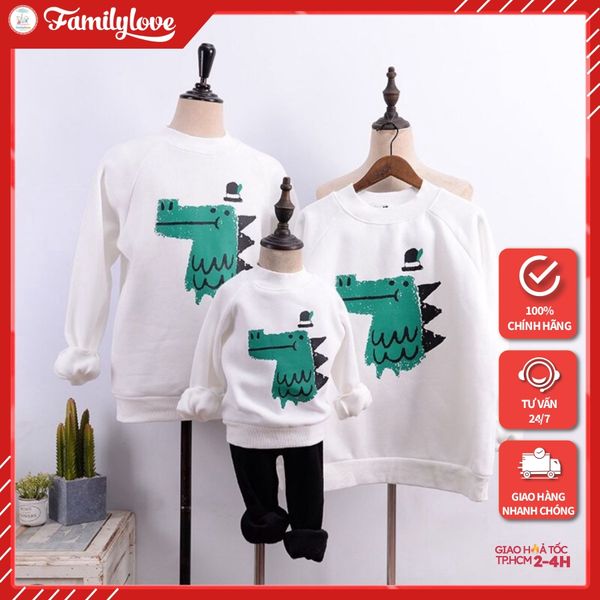 Áo Sweater Gia Đình Familylove - Áo Sweater Chú Cá Sấu Dễ Thương Chất Liệu Nỉ Da Cá Cao Cấp