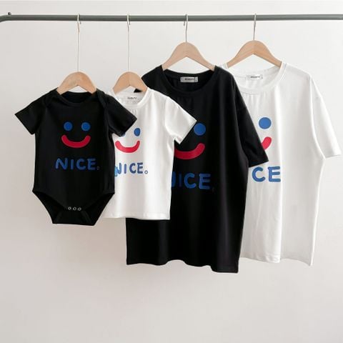 Áo gia đình Familylove - đồ gia đình họa tiết mặt cười NICE đáng yêu chất liệu cotton 100% co giãn cao cấp