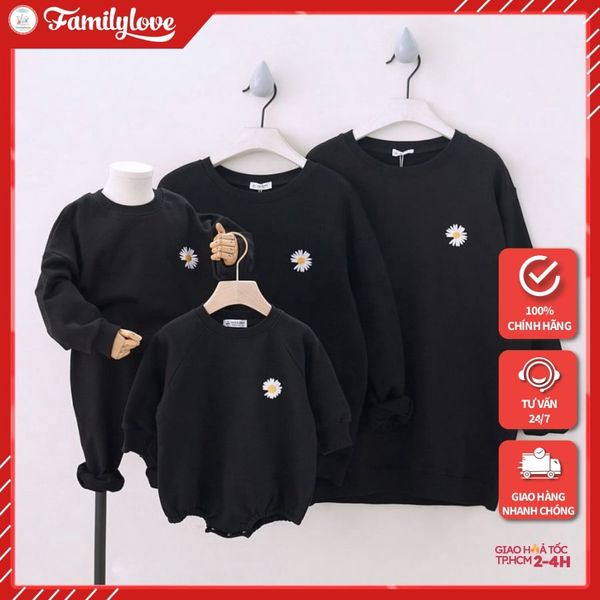 Áo Sweater Gia Đình Familylove - Áo Sweater Logo Hoa Cúc Dễ Thương Chất Liệu Nỉ Da Cá Cao Cấp