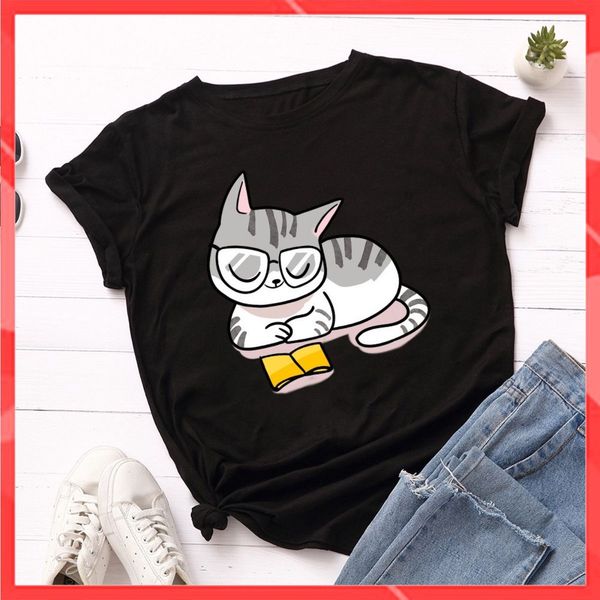 Áo thun phông nam nữ form rộng Familylove - Mẫu áo Unisex Chú Mèo đọc Sách chất Cotton 100% cao cấp