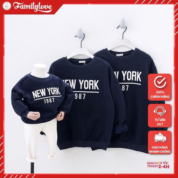 Áo Sweater Gia Đình Familylove - Áo Sweater mẫu thu đông gia đình New York 1987 xinh xắn Chất Liệu Nỉ Da Cá Cao Cấp