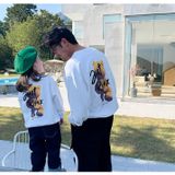 Áo Sweater Gia Đình Familylove - Mẫu Áo Gia Đình Sweater Dài Tay Chú Gấu Just Relax Chất Nỉ Da Cá Cotton 100%