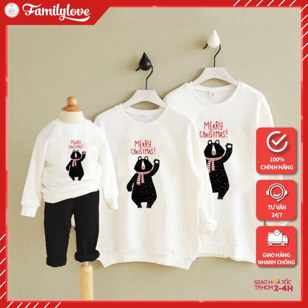 Áo Sweater Gia Đình cotton Nỉ Da Cá (HÌNH THẬT CHẤT ÁO + LOGO THƯƠNG HIỆU) chú Gấu Merry Chrismas - Noel
