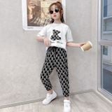 Bộ quần áo bé gái Familylove - Set quần áo trẻ em hình Gấu đáng yêu năng động chất liệu cotton 100% co giãn mềm mịn