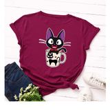 Áo thun phông nam nữ form rộng Familylove - Mẫu áo Unisex nam nữ Chú Mèo trong ly dễ thương Cotton 100% cao cấp