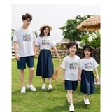 Áo gia đình Familylove - Set áo gia đình họa tiết chữ SMILE SMILE dễ thương chất liệu cotton 100% co giãn