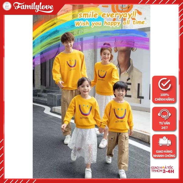 Áo Sweater Gia đình Familylove - Mẫu Áo Gia đình Sweater Dài Tay Mặt cười Gia đình vui vẻ Chất Nỉ Da Cá Cotton 100%