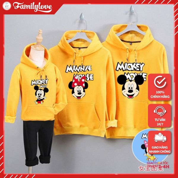 Áo Hoodie Gia Đình Familylove - Áo Hoodie Nón/Túi Mickey Mouse Dễ Thương Chất Liệu Nỉ Da Cá Cao Cấp