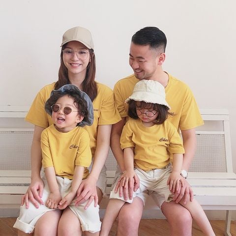 Áo gia đình Familylove - Mẫu Áo gia đình logo chữ Cheese đơn giản chất Cotton 100% rất mát