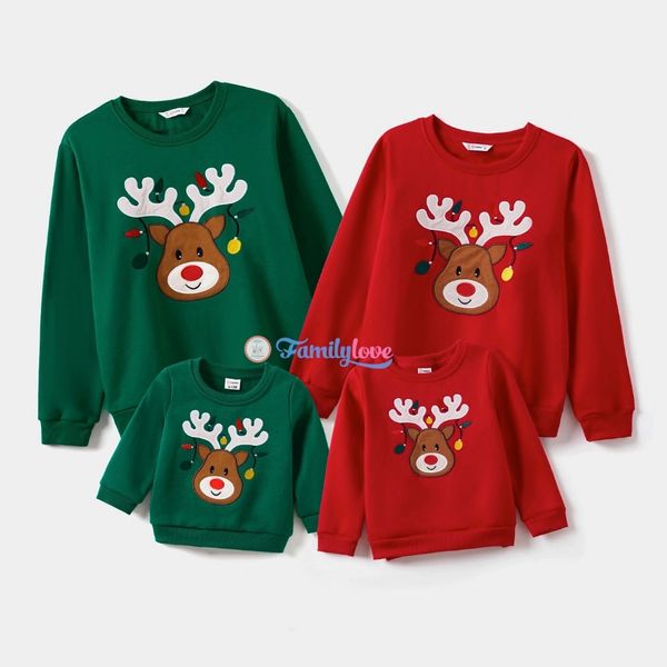 Áo sweater gia đình Familylove - Áo nỉ gia đình Noel họa tiết tuần lộc đáng yêu chất liệu nỉ da cá cao cấp