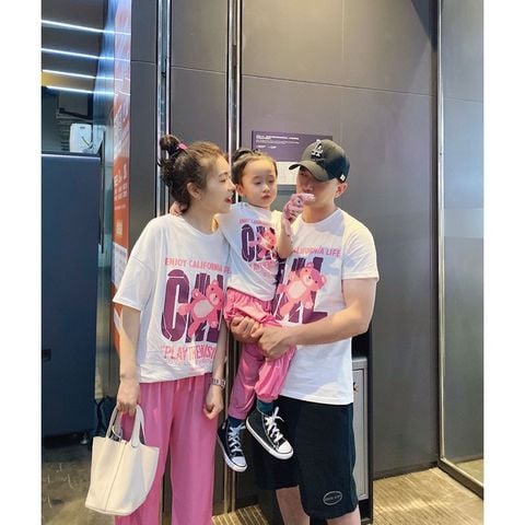 Áo gia đình FamilyLove - đồ gia đình 3 4 5 người chú gấu hồng Enjoy California CAL xinh xắn chất 100 cotton