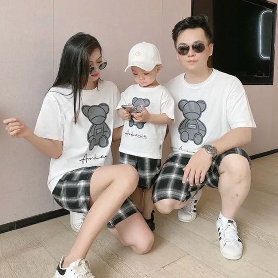 Áo Gia Đình Familylove - Set Đồ Gia Đình Họa Tiết Hình Gấu Cực Dễ Thương Chất Liệu Cotton 100% Co Giãn
