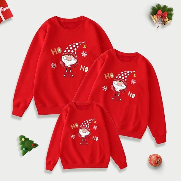 Áo Gia Đình Thu Đông Familylove -Mẫu Gia Đình Sweater Họa Tiết Ông Già Noel Ho Ho Chất Liệu Nỉ Da Cá Cao Cấp