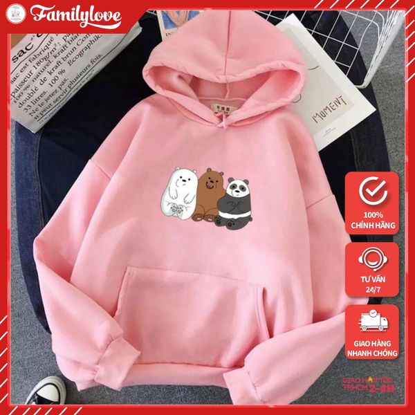 Áo Hoodie Nữ form rộng Cotton Nỉ da cá (Kèm hình thật chất áo có Logo Thương hiệu) 3 chú Gấu BABY BEAR
