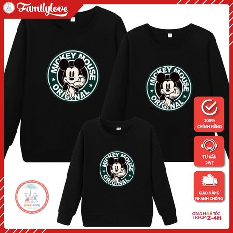 Áo Sweater Gia Đình Familylove - Mẫu Áo Sweater Family Họa Tiết Chuột Mickey Mouse Original  Chất Nỉ Da Cá Cotton 100%