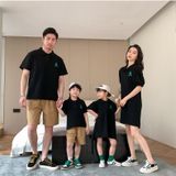 Áo gia đình Familylove - Mẫu Áo Polo Đầm Váy Gia Đình In Góc Logo Chữ A Xinh Xắn Chất Liệu cotton 100% co giãn