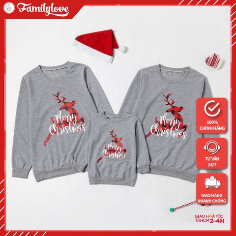 Áo Sweater Gia Đình cotton Nỉ Da Cá (HÌNH THẬT CHẤT ÁO + LOGO THƯƠNG HIỆU) chú Tuần Lọc Nhảy + Chữ Merry Chrismast
