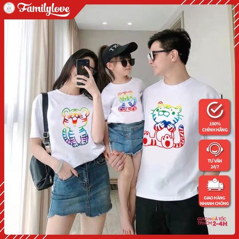 Áo Gia Đình Familylove - Mẫu Đồng Phục Gia Đình Họa Tiết Gia Đình Hổ Đáng Yêu Chất Liệu Cotton 100% Co Giãn