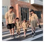 Áo gia đình cổ trụ Familylove -  áo đầm polo có cổ phối dây kéo Logo Our đơn giản chất nỉ da cá cotton loại 1