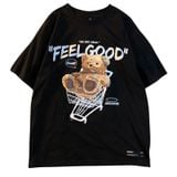 Áo thun phông nam form rộng Familylove - Mẫu áo thun nam tay lỡ chú Gấu Teddy Feel Good chất Cotton 100% cao cấp