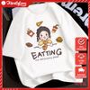 Áo thun phông nam nữ form rộng Familylove - Mẫu áo Unisex nữ cô gái Eating food