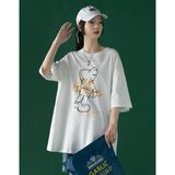 Áo thun tay lỡ Unisex Familylove - Áo phông nam nữ họa tiết Gấu NO IDEA trẻ trung chất liệu cotton 100%