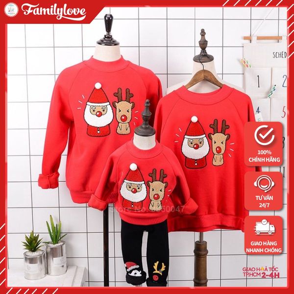 Áo Gia đình Noel FamilyLove - Đồ Gia Đình Thu Đông Mẫu Ông Già Noel và Tuần Lộc Dễ Thương Chất Cotton Nỉ Da Cá Cao Cấp