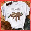 Áo thun phông nam nữ form rộng Familylove - Mẫu áo Unisex nam nữ Chú Lười TAKE it SLOW Cotton 100% cao cấp