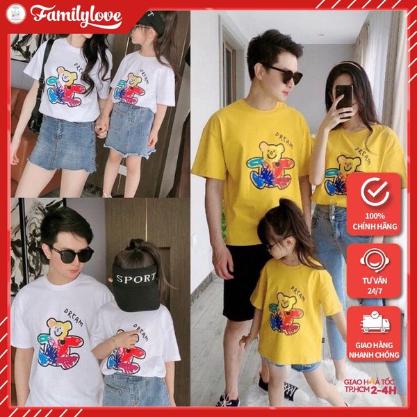 Áo thun cotton gia đình Familylove – Set Họa tiết chú Gấu + chữ DREAM
