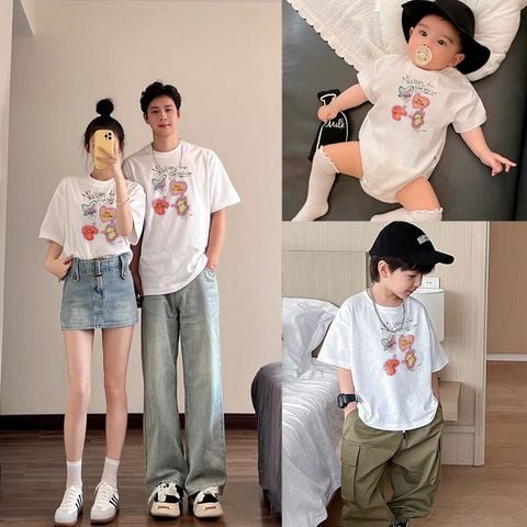 Áo gia đình Familylove - Set gia đình họa tiết 4 tim sắc màu cute chất liệu cotton 100% cao cấp