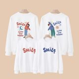 Áo sweater gia đình Familylove - Áo Sweater họa tiết Chibi Family Smile Lucky and Happy chất liệu nỉ da cá cao cấp