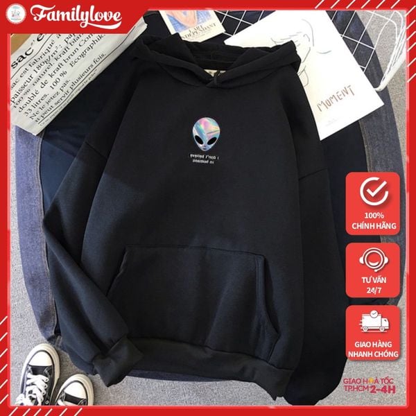 Áo Hoodie Nữ form rộng Cotton Nỉ da cá (Kèm hình thật chất áo có Logo Thương hiệu) Hình người ngoài hành tinh UFO