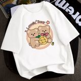 Áo thun tay lỡ Unisex Familylove - Áo phông tay lỡ nam nữ bốn màu họa tiết gấu chất liệu cotton 100% thoáng mát
