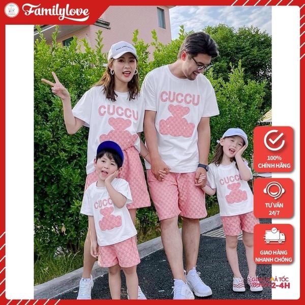 Bộ Quần Áo Gia Đình Familylove - Set Bộ Áo Quần Cho Gia Đình Gấu Bear Hồng Cuccu Dễ Thương Chất Liệu Cotton 100% Co Giãn
