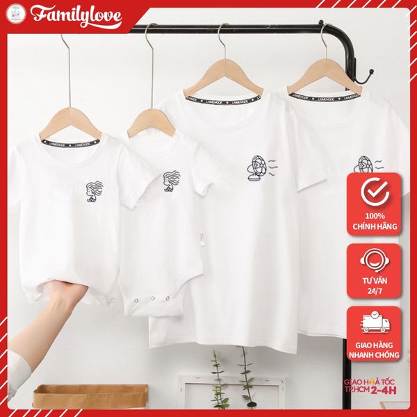 Áo Gia Đình Familylove - Mẫu Đồng Phục Gia Đình In Góc Họa Tiết Quạt Gió Và Cô Bé Đáng Yêu Chất Liệu Cotton 100% Co Giãn