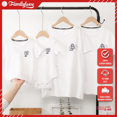 Áo Gia Đình Familylove - Mẫu Đồng Phục Gia Đình In Góc Họa Tiết Quạt Gió Và Cô Bé Đáng Yêu Chất Liệu Cotton 100% Co Giãn