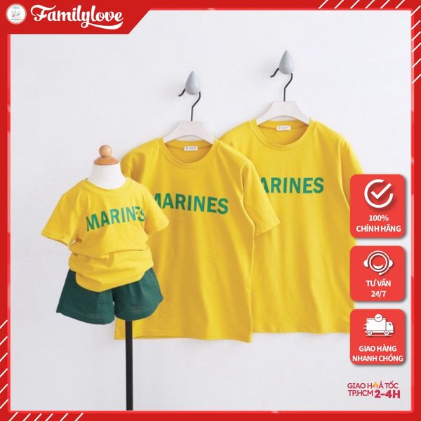 Áo gia đình Familylove - Set áo chữ MARINES cho cả nhà màu Vàng