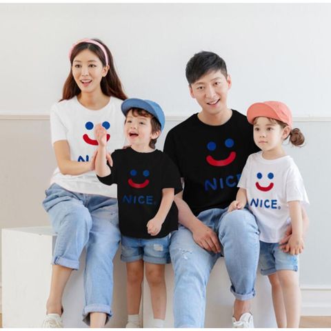 Áo gia đình Familylove - đồ gia đình họa tiết mặt cười NICE đáng yêu chất liệu cotton 100% co giãn cao cấp