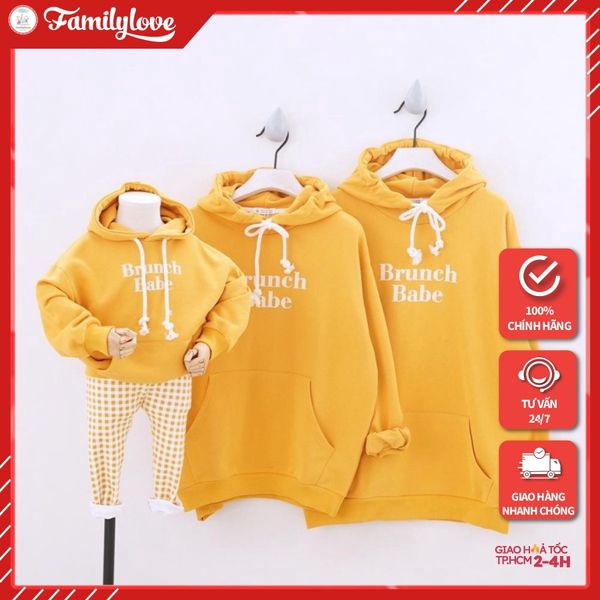 Áo Hoodie Gia Đình Familylove - Áo Hoodie Nón/túi Brunch Babe Dễ Thương Chất Liệu Nỉ Da Cá Cao Cấp