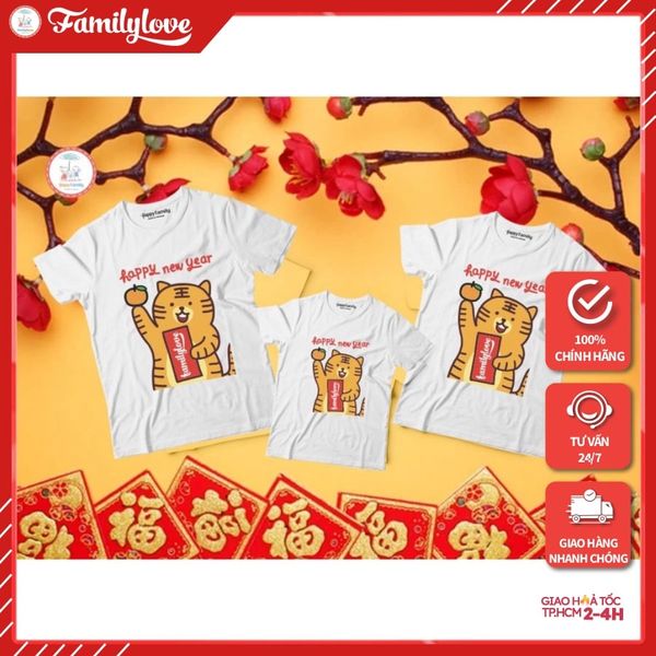 Áo thun cotton gia đình Familylove – Set gia đình Tết 2022 hình chú hổ đáng yêu