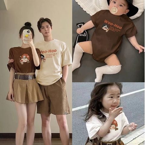 Set gia đình Familylove - Áo áo gia đình Chibi Trà Sữa Woo-Hoo chất liệu cotton 100% co giãn