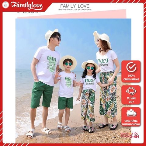 Set Quần Áo Gia Đình Đi Biển Familylove - Set Bộ Đồ Đi Biển Cho Cả Nhóm Và Gia Đình Enjoy Summer Họa Tiết Hoa Lá